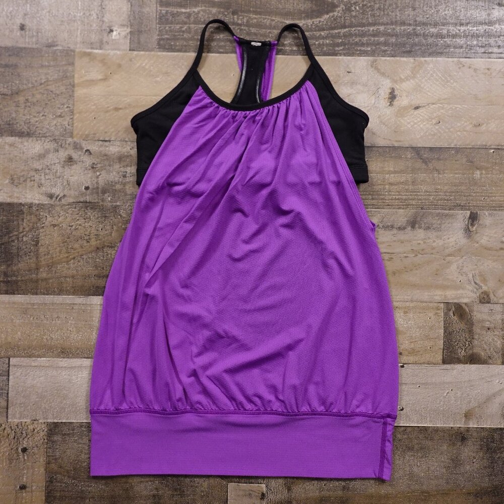 Lululemon Tuck Me In Tank Top Women’s 8 Purple Black Racerback Built-In Bra